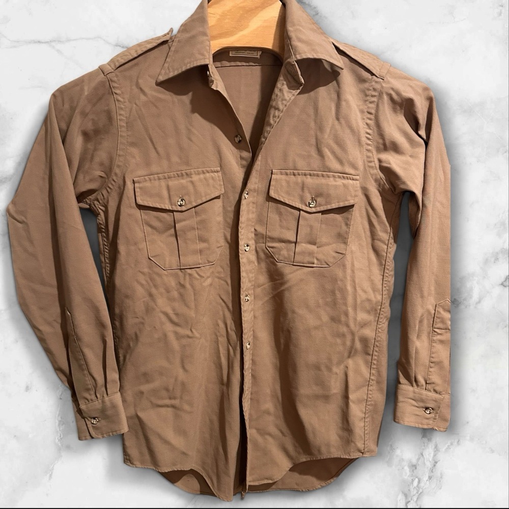 Vintage L.L. Bean Men's Long Sleeves Shirt Army Khaki Wool Size 15 Safari